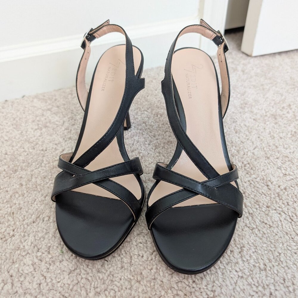 NWOB Naturalizer 27 Edit Vanity - Black - Leather Strappy Slingback Sandal Heels